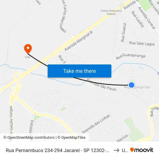 Rua Pernambuco 234-294 Jacareí - SP 12302-070 República Federativa Do Brasil to Unip map