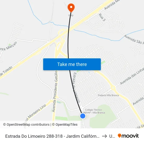 Estrada Do Limoeiro 288-318 - Jardim Califórnia Jacareí - SP Brasil to Unip map