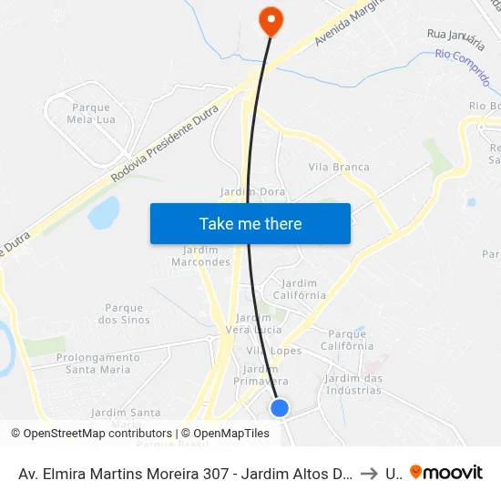 Av. Elmira Martins Moreira 307 - Jardim Altos De Santana I Jacareí - SP 12306-730 Brasil to Unip map
