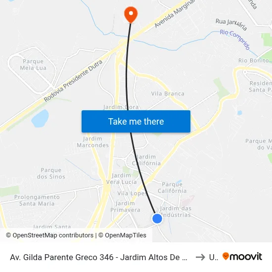 Av. Gilda Parente Greco 346 - Jardim Altos De Santana II Jacareí - SP 12306-766 Brasil to Unip map