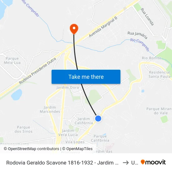 Rodovia Geraldo Scavone 1816-1932 - Jardim Califórnia Jacareí - SP Brasil to Unip map