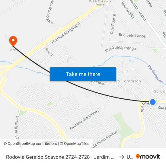 Rodovia Geraldo Scavone 2724-2728 - Jardim Califórnia Jacareí - SP Brasil to Unip map