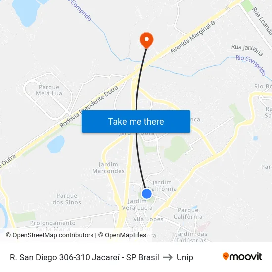 R. San Diego 306-310 Jacareí - SP Brasil to Unip map