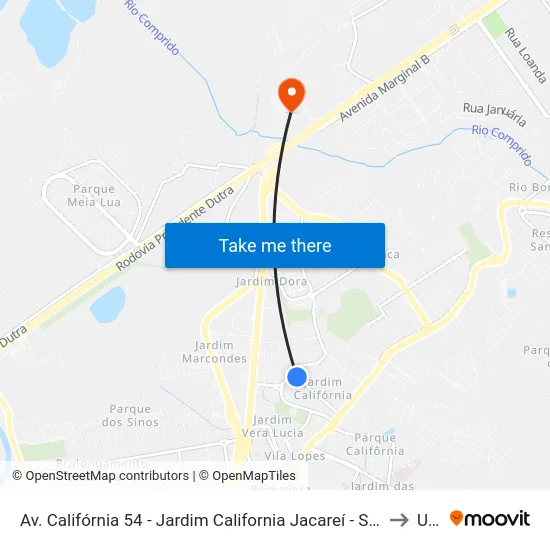 Av. Califórnia 54 - Jardim California Jacareí - SP 12305-670 Brasil to Unip map