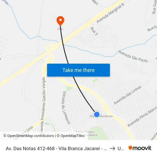 Av. Das Notas 412-468 - Vila Branca Jacareí - SP Brasil to Unip map