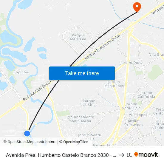 Avenida Pres. Humberto Castelo Branco 2830 - Conj. Hab. Marinho Jacareí - SP 12321-150 Brasil to Unip map