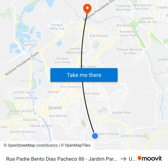 Rua Padre Bento Dias Pacheco 86 - Jardim Paraíso Jacareí - SP 12316-080 Brasil to Unip map