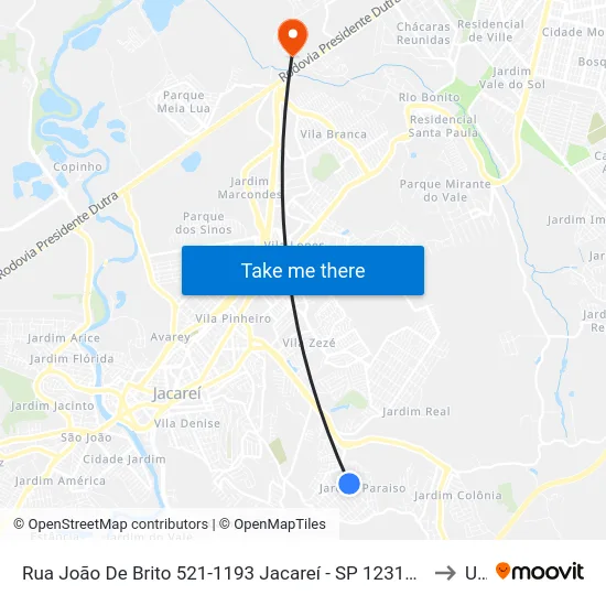 Rua João De Brito 521-1193 Jacareí - SP 12316-000 República Federativa Do Brasil to Unip map