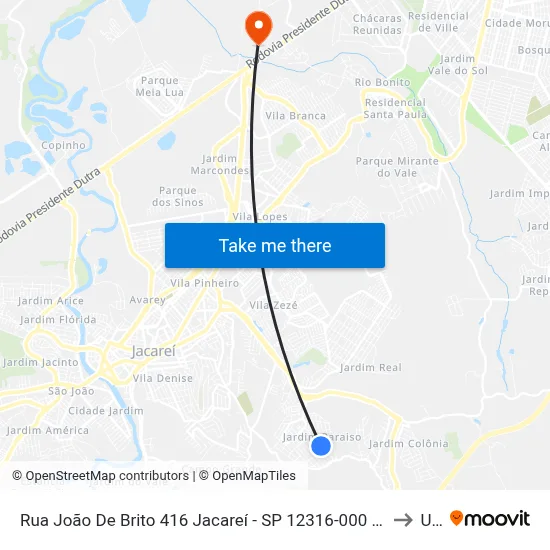 Rua João De Brito 416 Jacareí - SP 12316-000 República Federativa Do Brasil to Unip map
