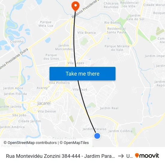 Rua Montevidéu Zonzini 384-444 - Jardim Paraíso Jacareí - SP 12316-540 Brasil to Unip map