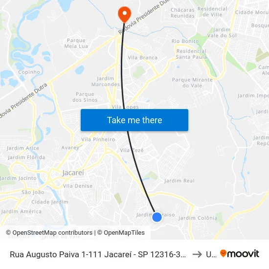 Rua Augusto Paiva 1-111 Jacareí - SP 12316-360 República Federativa Do Brasil to Unip map