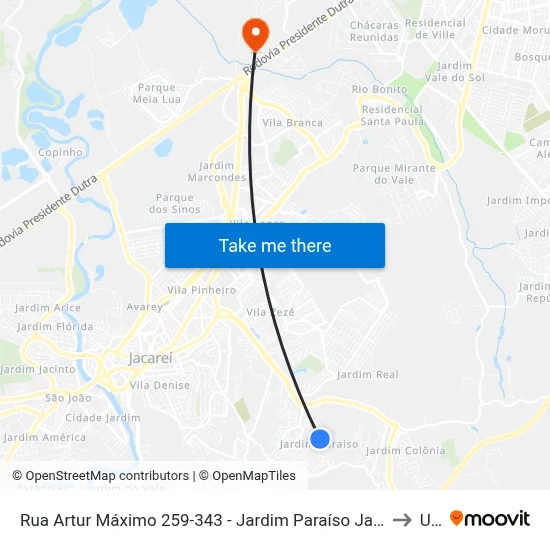 Rua Artur Máximo 259-343 - Jardim Paraíso Jacareí - SP 12316-300 Brasil to Unip map