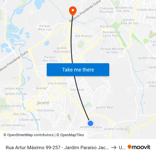 Rua Artur Máximo 99-257 - Jardim Paraíso Jacareí - SP 12316-300 Brasil to Unip map