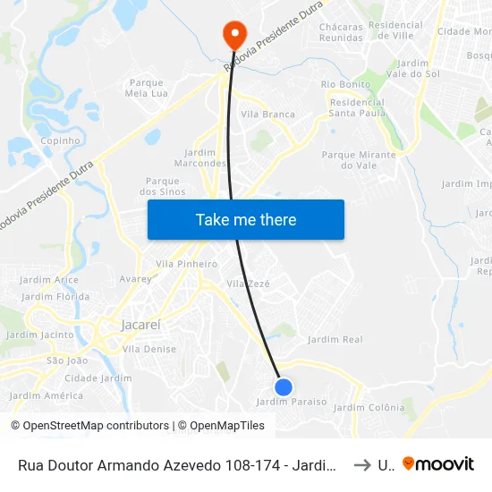 Rua Doutor Armando Azevedo 108-174 - Jardim Paraíso Jacareí - SP 12316-260 Brasil to Unip map
