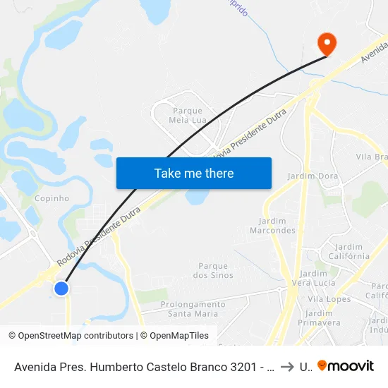 Avenida Pres. Humberto Castelo Branco 3201 - Conj. Hab. Marinho Jacareí - SP 12321-150 Brasil to Unip map