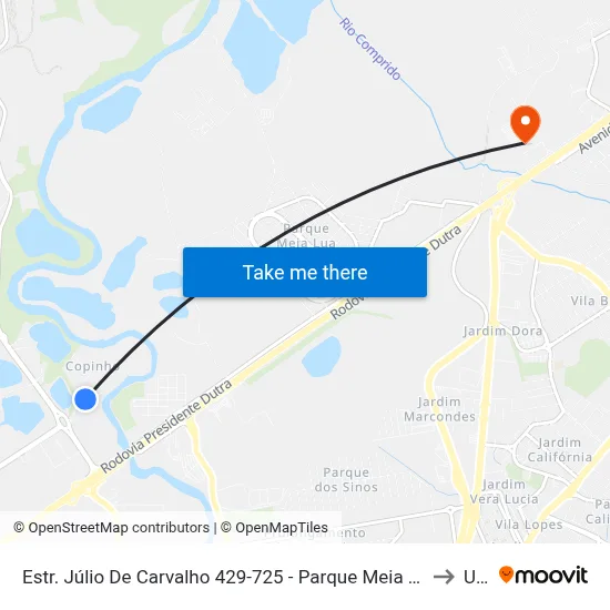 Estr. Júlio De Carvalho 429-725 - Parque Meia Lua Jacareí - SP Brasil to Unip map