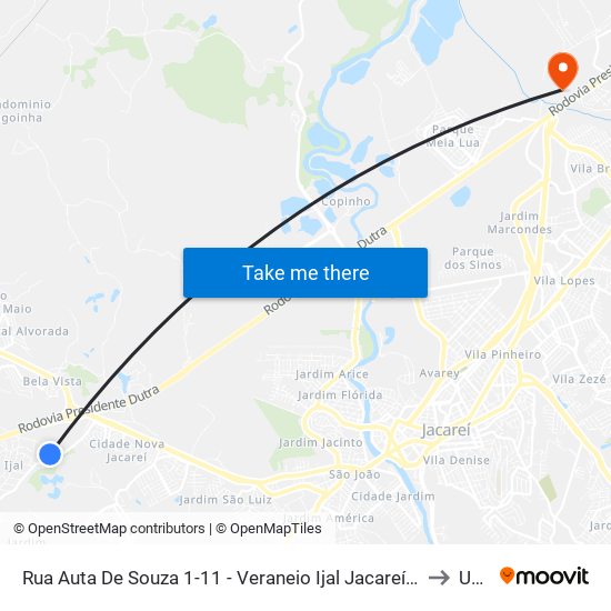 Rua Auta De Souza 1-11 - Veraneio Ijal Jacareí - SP Brasil to Unip map