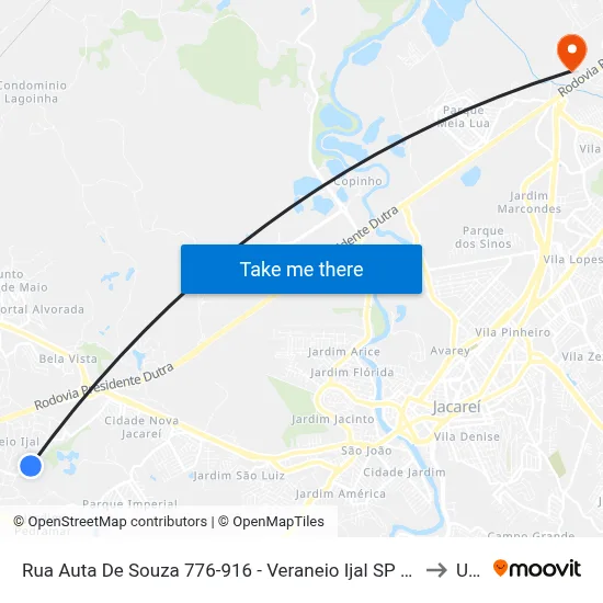Rua Auta De Souza 776-916 - Veraneio Ijal SP 12326-810 Brasil to Unip map