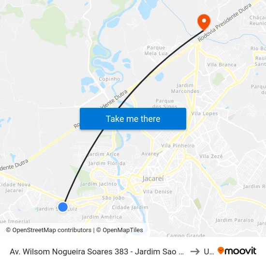 Av. Wilsom Nogueira Soares 383 - Jardim Sao Luiz Jacareí - SP 12324-020 Brasil to Unip map