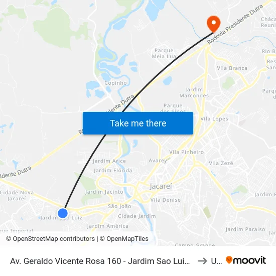 Av. Geraldo Vicente Rosa 160 - Jardim Sao Luiz Jacareí - SP 12324-110 Brasil to Unip map