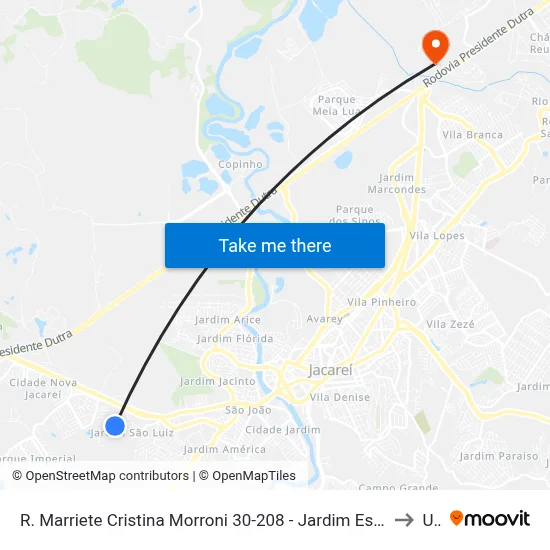 R. Marriete Cristina Morroni 30-208 - Jardim Esperanca Jacareí - SP 12324-190 Brasil to Unip map