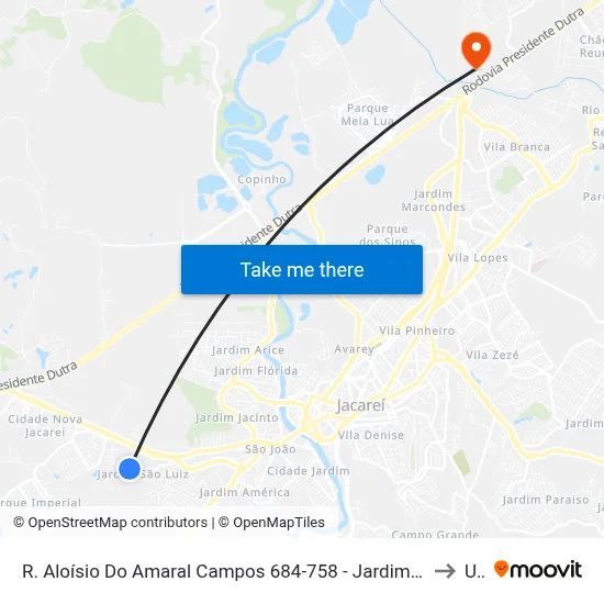 R. Aloísio Do Amaral Campos 684-758 - Jardim Esperanca Jacareí - SP 12324-120 Brasil to Unip map