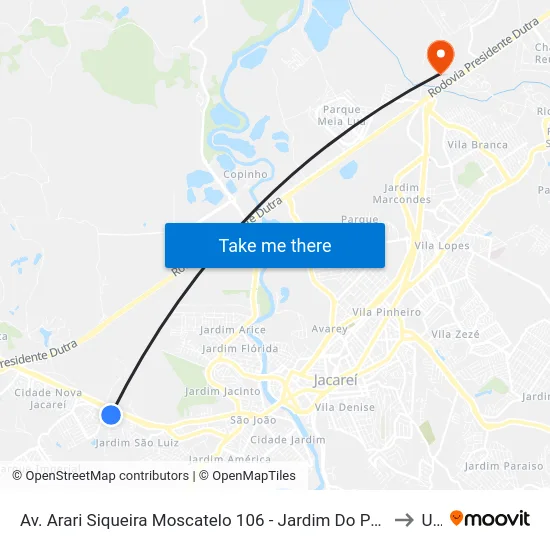 Av. Arari Siqueira Moscatelo 106 - Jardim Do Portal Jacareí - SP 12324-200 Brasil to Unip map