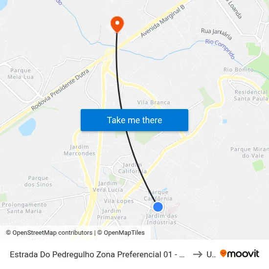 Estrada Do Pedregulho Zona Preferencial 01 - Zap 1 Jacareí - São Paulo 12311 Brasil to Unip map