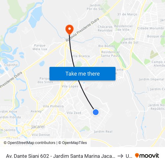 Av. Dante Siani 602 - Jardim Santa Marina Jacareí - SP 12312-420 Brasil to Unip map