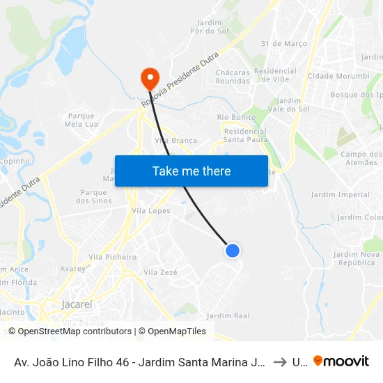 Av. João Lino Filho 46 - Jardim Santa Marina Jacareí - SP 12312-647 Brasil to Unip map