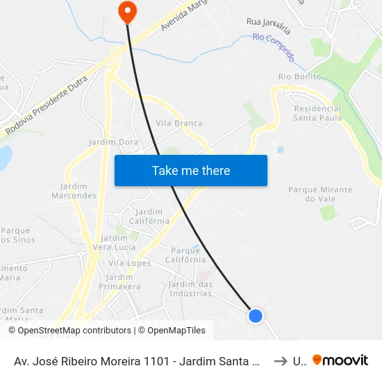 Av. José Ribeiro Moreira 1101 - Jardim Santa Marina Jacareí - SP 12312-605 Brasil to Unip map