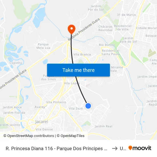 R. Princesa Diana 116 - Parque Dos Príncipes Jacareí - SP 12310-023 Brasil to Unip map