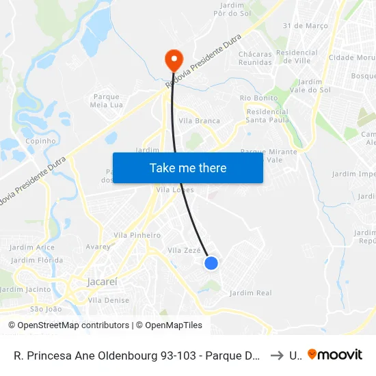 R. Princesa Ane Oldenbourg 93-103 - Parque Dos Príncipes Jacareí - SP 12310-014 Brasil to Unip map