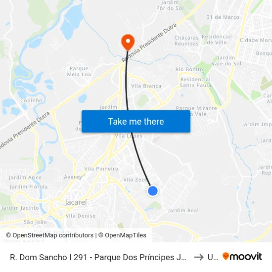 R. Dom Sancho I 291 - Parque Dos Príncipes Jacareí - SP 12310-002 Brasil to Unip map