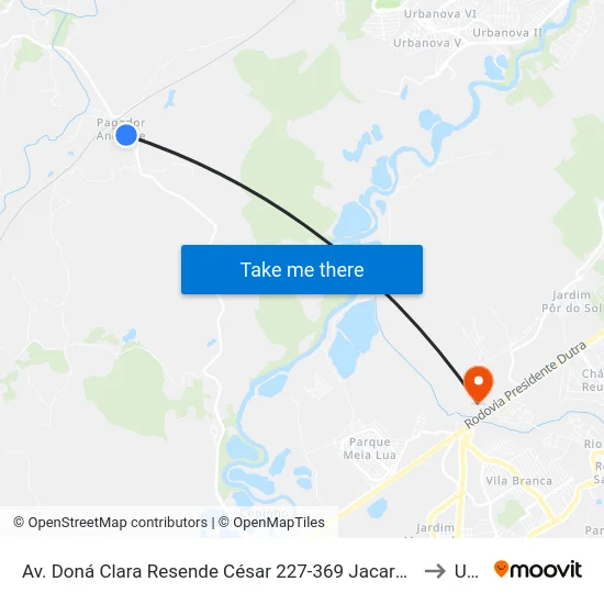 Av. Doná Clara Resende César 227-369 Jacareí - SP Brasil to Unip map