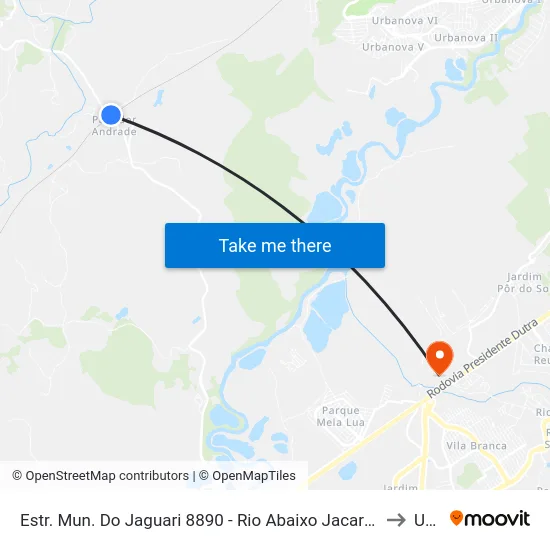 Estr. Mun. Do Jaguari 8890 - Rio Abaixo Jacareí - SP Brasil to Unip map