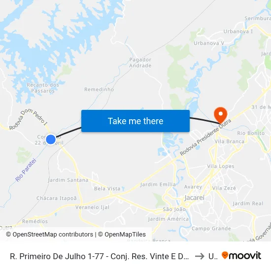 R. Primeiro De Julho 1-77 - Conj. Res. Vinte E Dois De Abril Jacareí - SP 12331-110 Brasil to Unip map