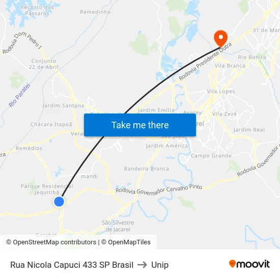 Rua Nicola Capuci 433 SP Brasil to Unip map