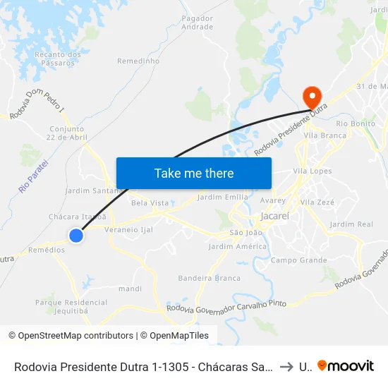 Rodovia Presidente Dutra 1-1305 - Chácaras Santa Maria Parque Meia Lua Jacareí - SP Brasil to Unip map