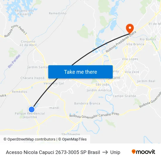 Acesso Nicola Capuci 2673-3005 SP Brasil to Unip map
