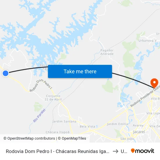 Rodovia Dom Pedro I - Chácaras Reunidas Igarapes SP Brasil to Unip map