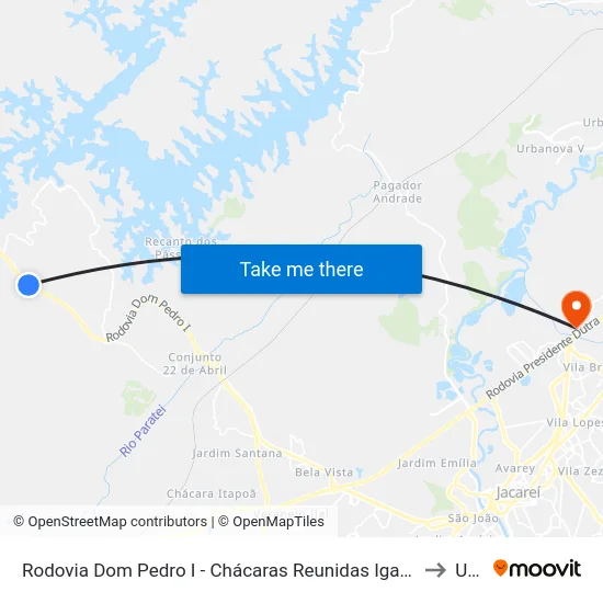 Rodovia Dom Pedro I - Chácaras Reunidas Igarapes SP Brasil to Unip map