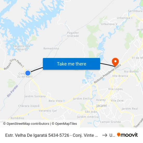 Estr. Velha De Igaratá 5434-5726 - Conj. Vinte E Dois De Abril Jacareí - SP Brasil to Unip map