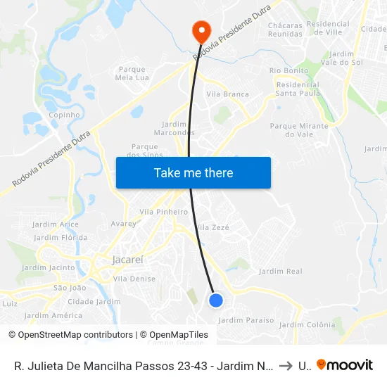 R. Julieta De Mancilha Passos 23-43 - Jardim Novo Amanhecer Jacareí - SP 12316-570 Brasil to Unip map