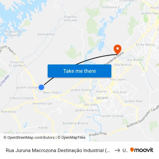 Rua Juruna Macrozona Destinação Industrial (Mdi - Parateí) Jacareí - São Paulo 12330 Brasil to Unip map