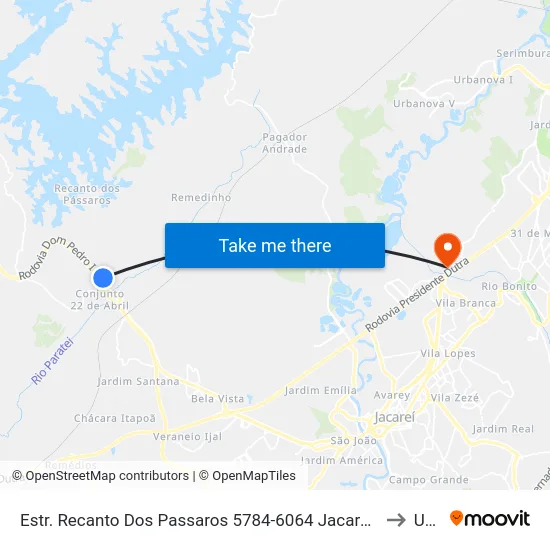 Estr. Recanto Dos Passaros 5784-6064 Jacareí - SP Brasil to Unip map