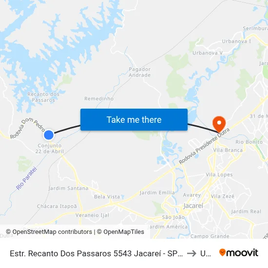 Estr. Recanto Dos Passaros 5543 Jacareí - SP Brasil to Unip map