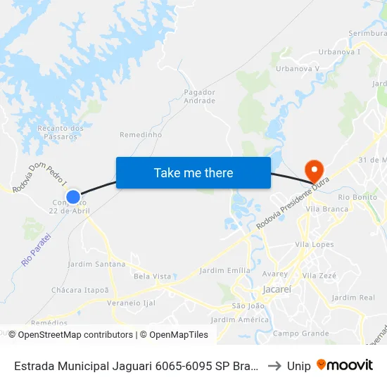 Estrada Municipal Jaguari 6065-6095 SP Brasil to Unip map