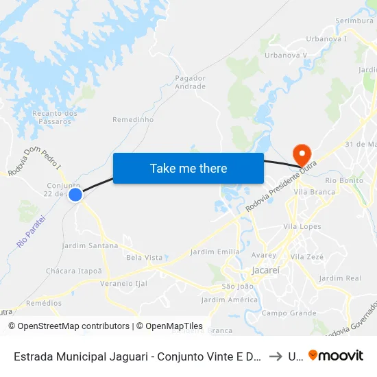 Estrada Municipal Jaguari - Conjunto Vinte E Dois De Abril Jacareí - SP Brasil to Unip map