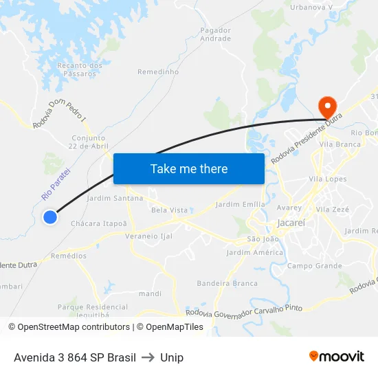 Avenida 3 864 SP Brasil to Unip map